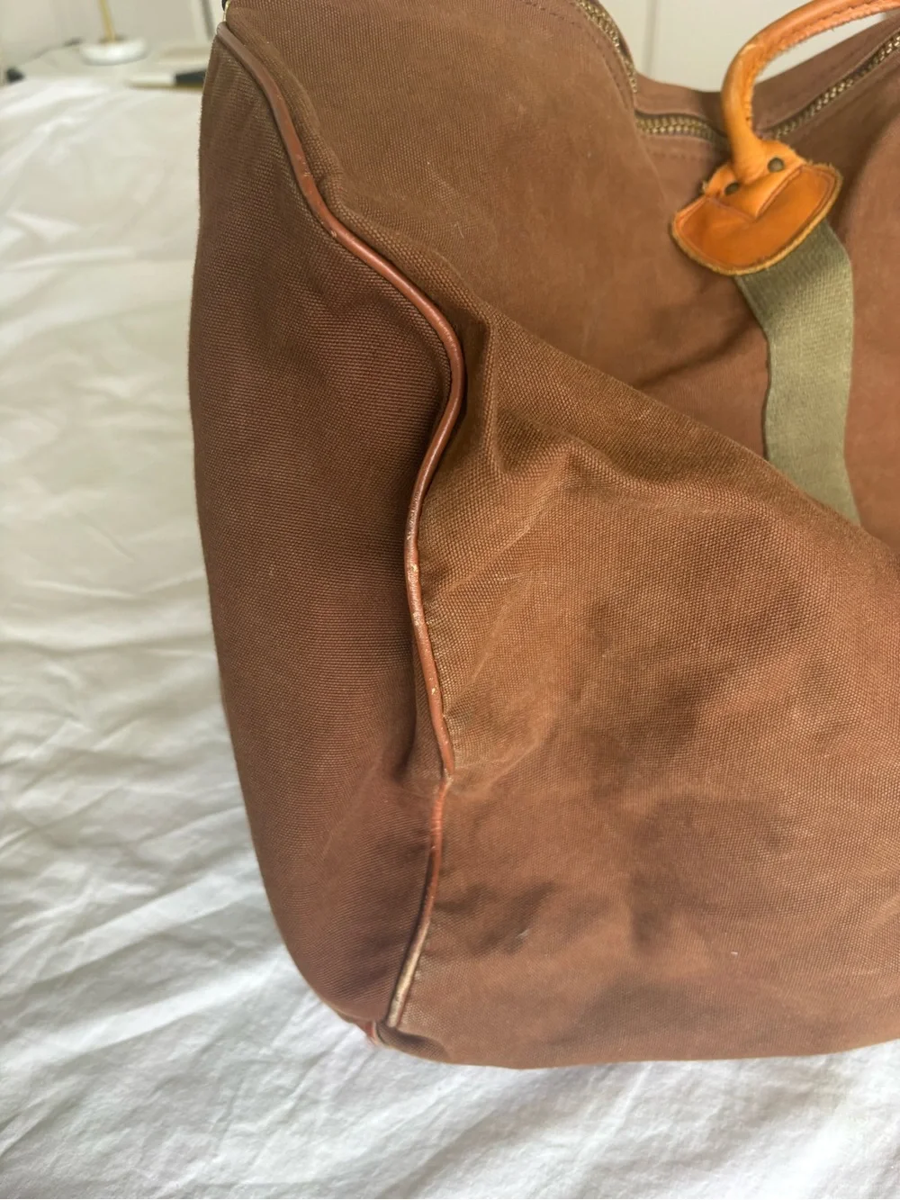 Vintage 1970s  L.L. Bean Canvas Duffle Bag Leather Bottom Sawtooth Tag Talon Zip